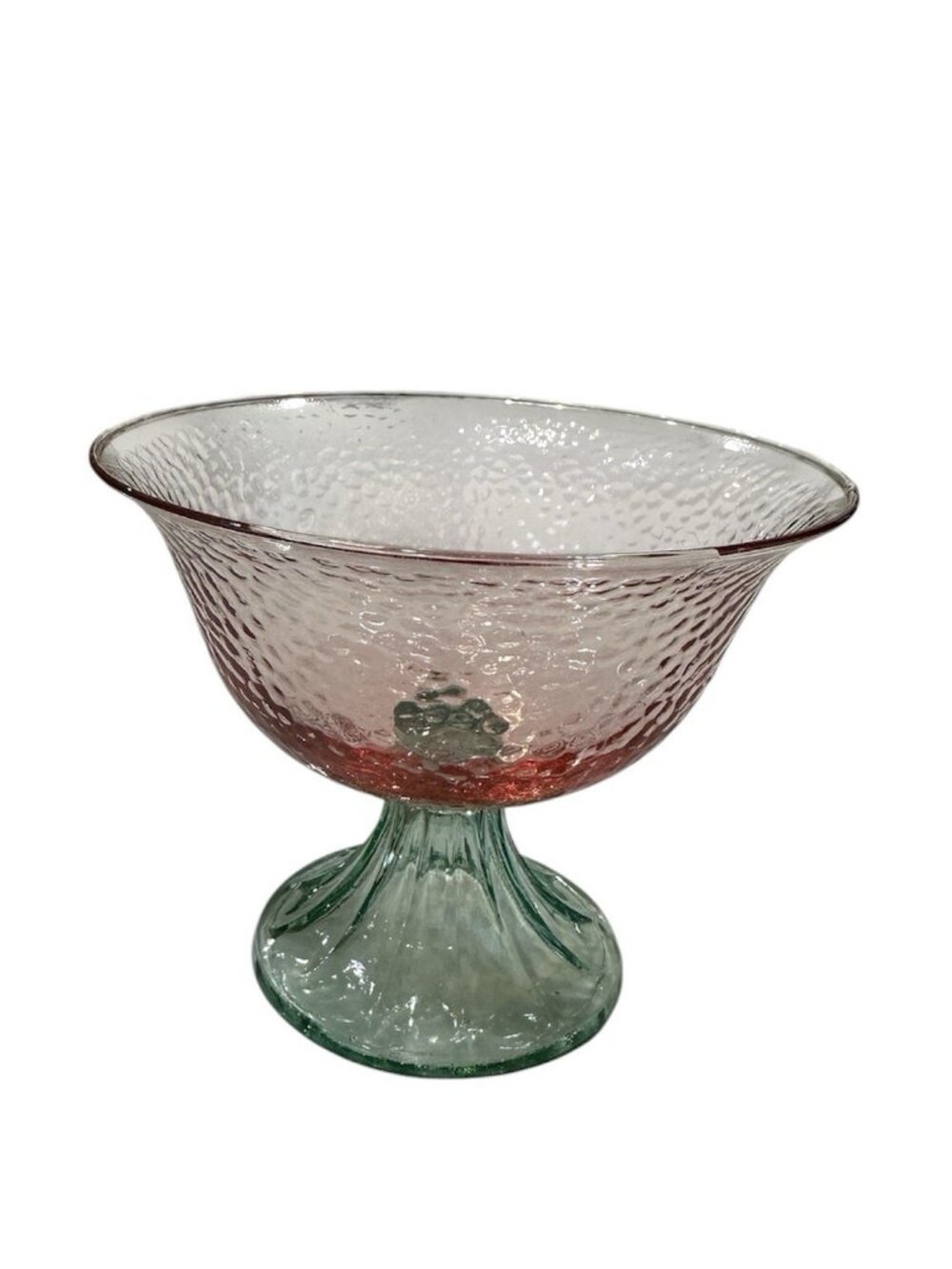 Antique Morgantown #7621 Footed Bowl 9"x5" Watermelon Pink & Green Optic